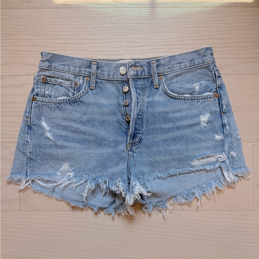 Agolde Light Blue Distressed Jean Shorts